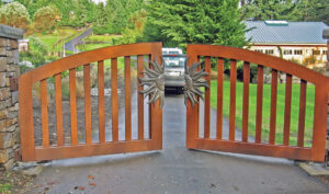 This is an image of a wood driveway gate in Mission Viejo, CA.