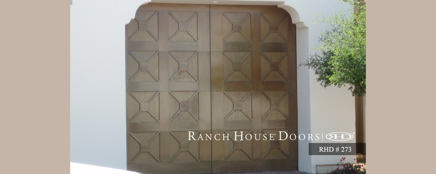 This is an image of a Spanish style garage door with repeated patterns in Rancho Santa Margarita, CA.l