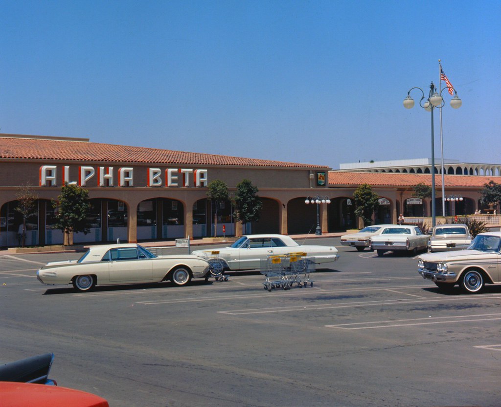 This is an image from the Orange County archives of an Alpha Beta supermarket in Laguna Hills, CA in 1966