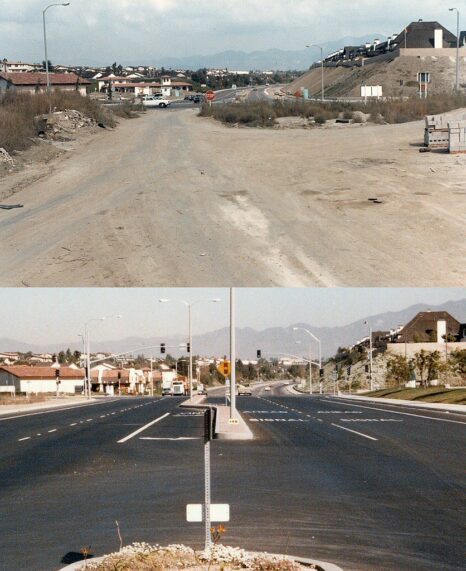 These are two images, located side-by-side of Alicia Parkway, one taken in 1978, the other in 1979 from the Orange County Archives.